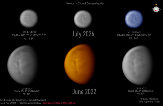 The Venus cloud discontinuity, SLOAN filters and research for